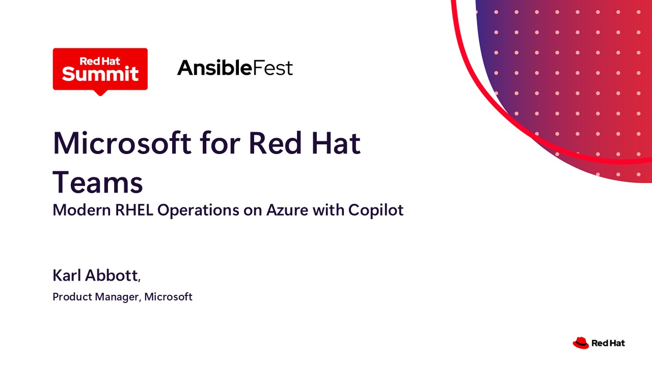 Slide 1 from Karl Abbott's Red Hat Summit 2026 talk