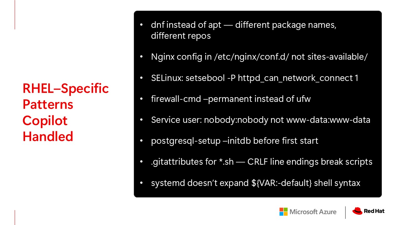 Slide 10 covering RHEL-specific patterns